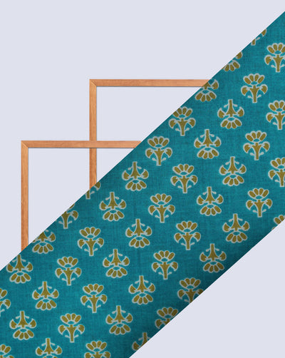 Sky Blue Floral Design Printed Cotton Fabric