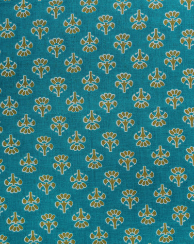 Sky Blue Floral Design Printed Cotton Fabric