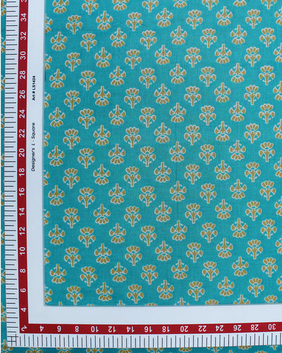 Sky Blue Floral Design Printed Cotton Fabric