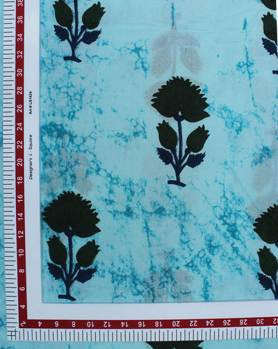 Sky Blue Floral Design Printed Cotton Fabric