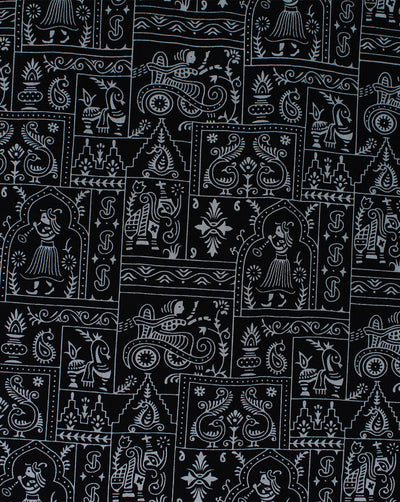Black Abstract Design Printed Cotton Fabric