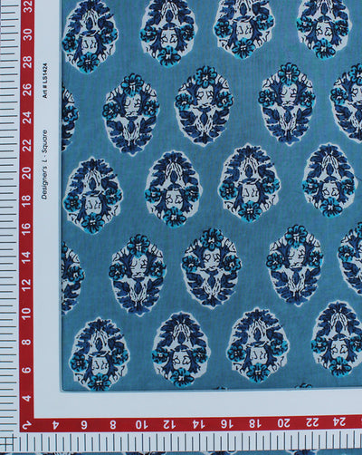 Sea Blue Leaf Design Printed Cotton Fabric