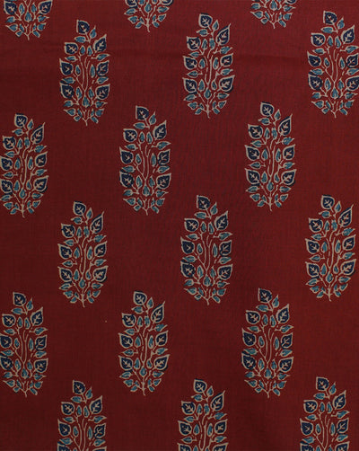 Maroon Leaf Design Printed Cotton Fabric