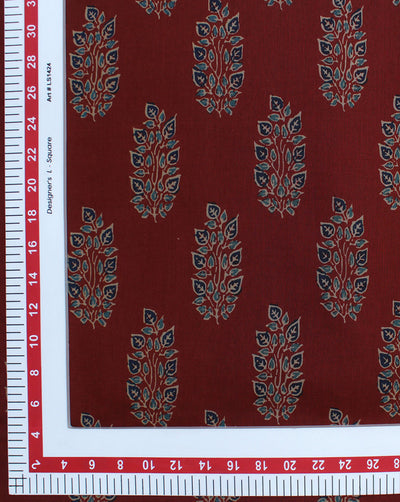 Maroon Leaf Design Printed Cotton Fabric