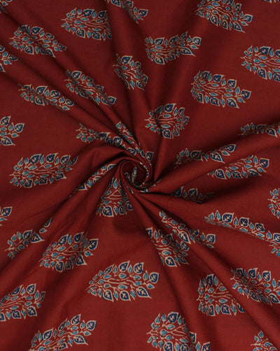 Maroon Leaf Design Printed Cotton Fabric