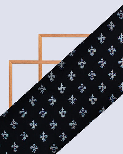 Black Floral Design Printed Cotton Fabric