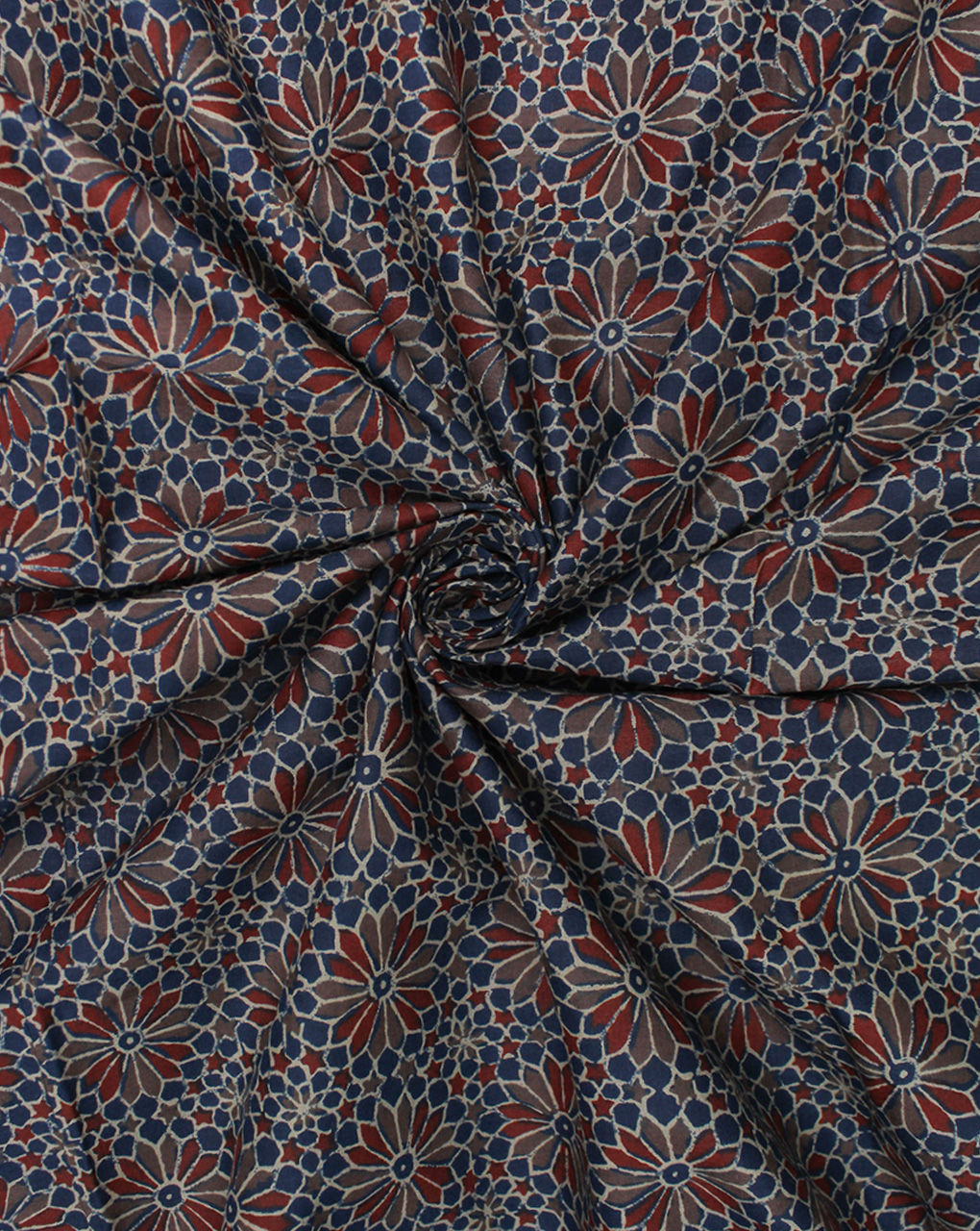 Navy Blue Floral Design Printed Cotton Fabric