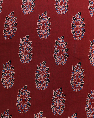 Maroon Leaf Design Printed Cotton Fabric