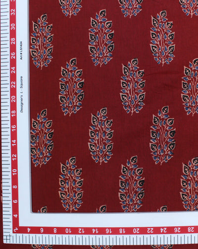 Maroon Leaf Design Printed Cotton Fabric