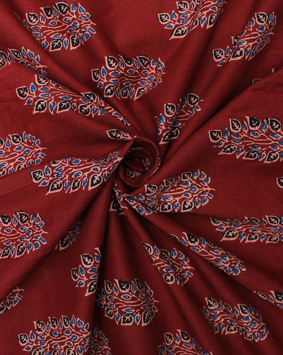 Maroon Leaf Design Printed Cotton Fabric