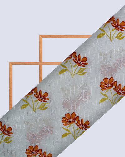 White Floral Design Printed Cotton Fabric