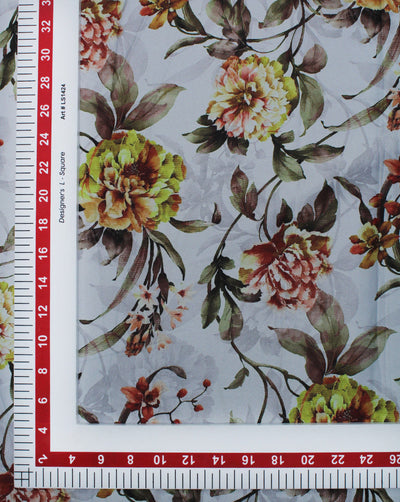 Multicolor Floral Design Polyester Digital Printed Satin Fabric