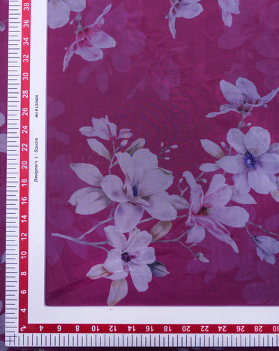 Pink Floral Design Glass Nylon Printed Fabric