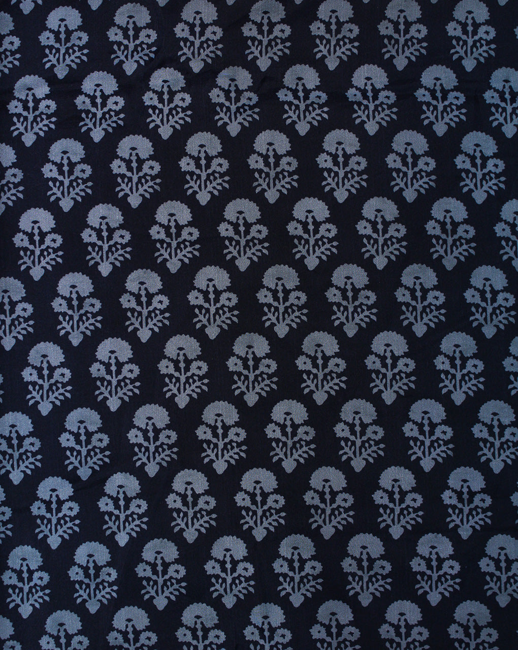 Navy Blue Floral Design Polyester Organza Printed Fabric