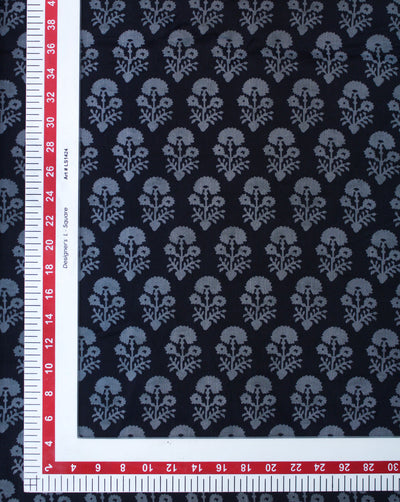 Navy Blue Floral Design Polyester Organza Printed Fabric