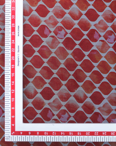 Orange Abstract Design Polyester Organza Printed Fabric