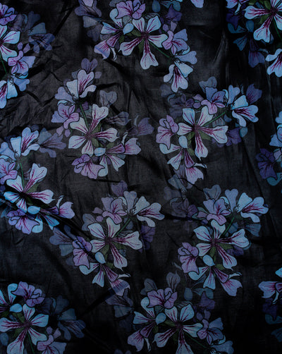 Black Floral Design Polyester Organza Printed Fabric