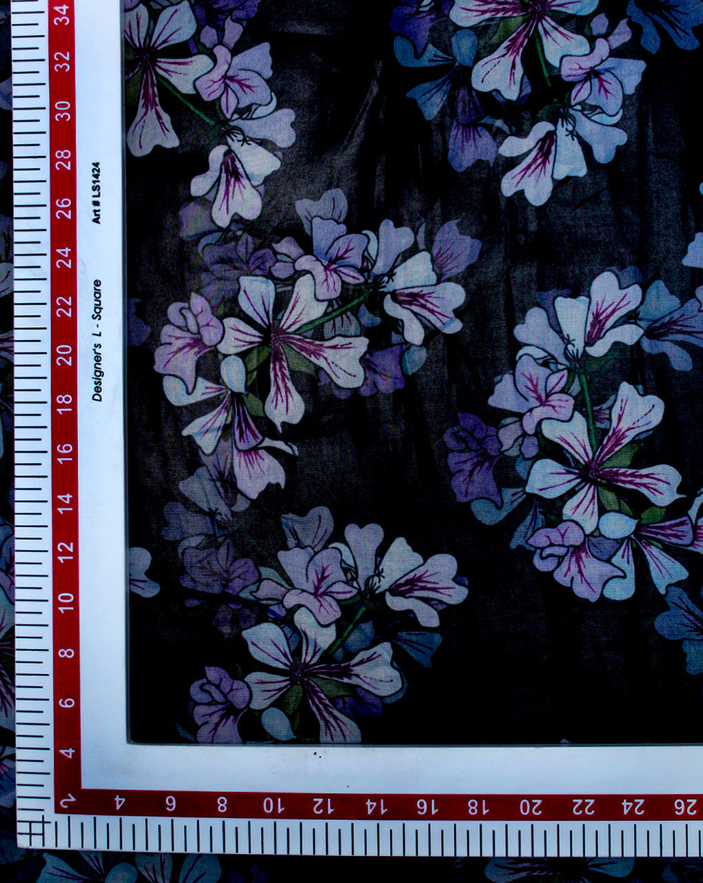 Black Floral Design Polyester Organza Printed Fabric