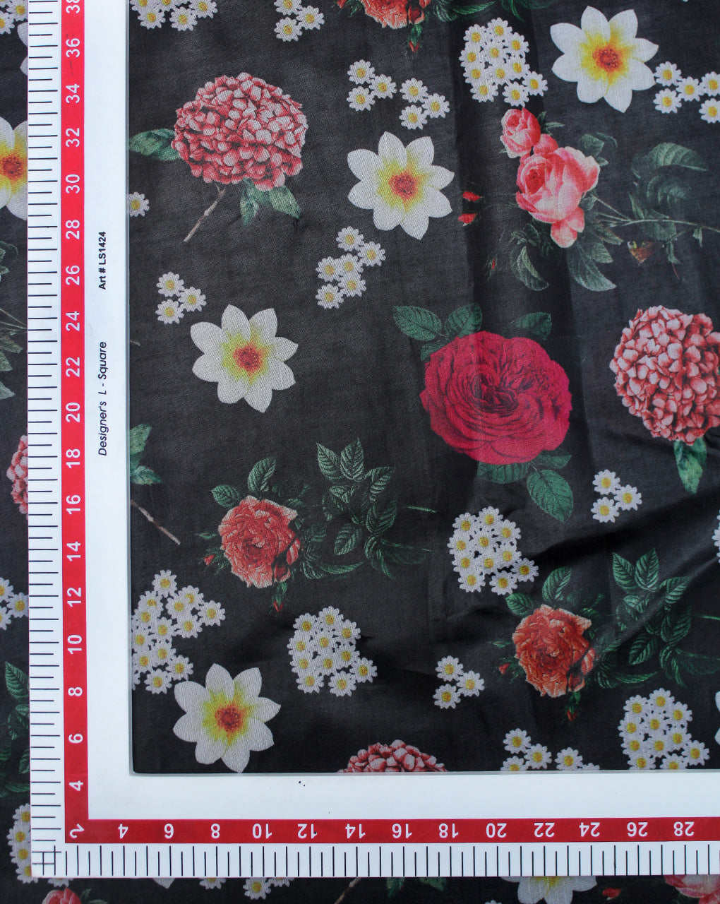 Black Floral Design Polyester Organza Printed Fabric