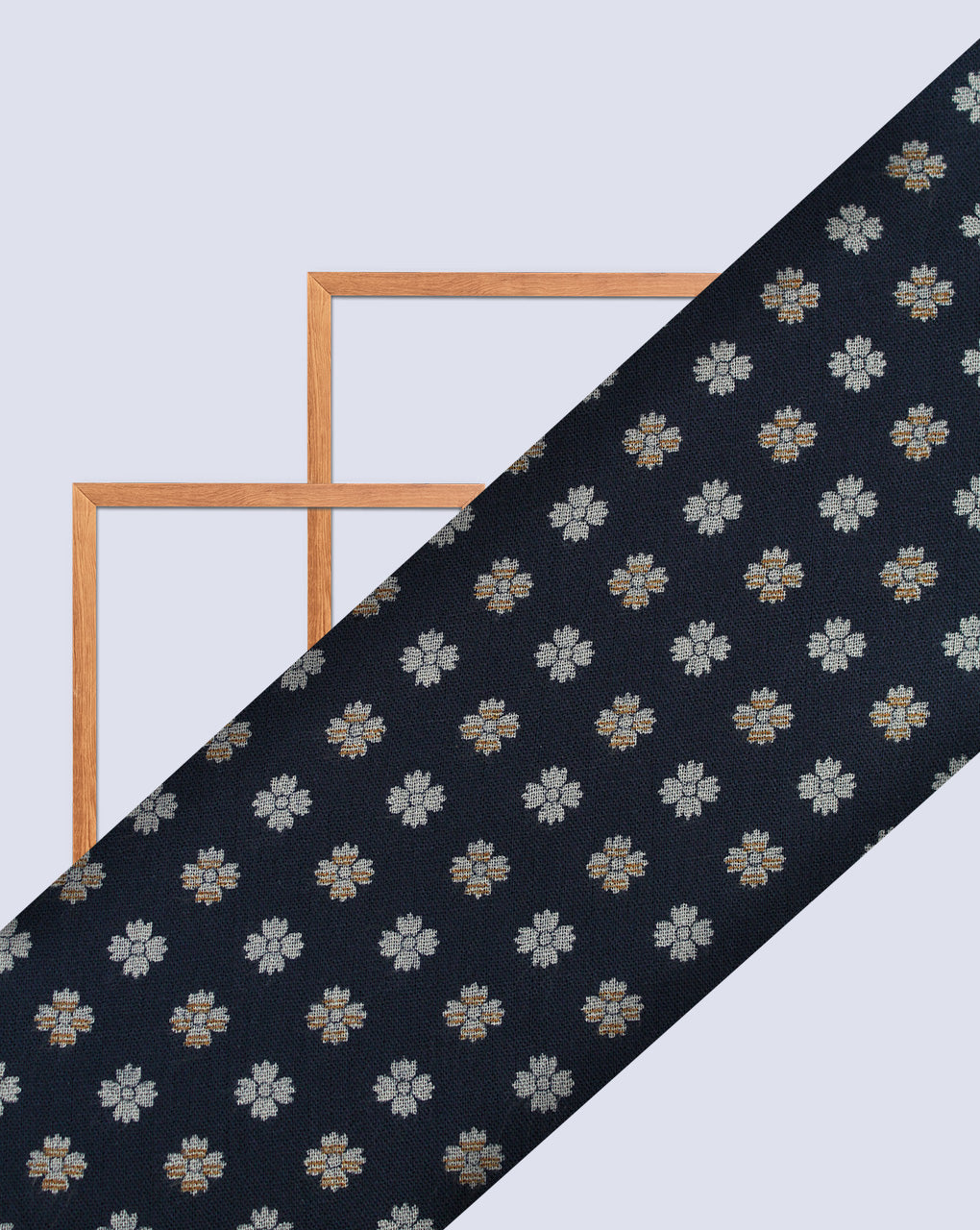 Navy Blue Floral Design Rayon Crepe Printed Fabric