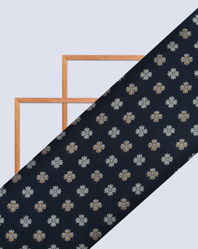 Navy Blue Floral Design Rayon Crepe Printed Fabric
