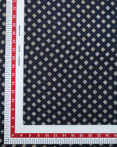 Navy Blue Floral Design Rayon Crepe Printed Fabric