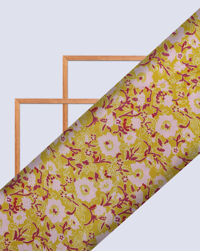 Yellow Floral Design Rayon Crepe Printed Fabric