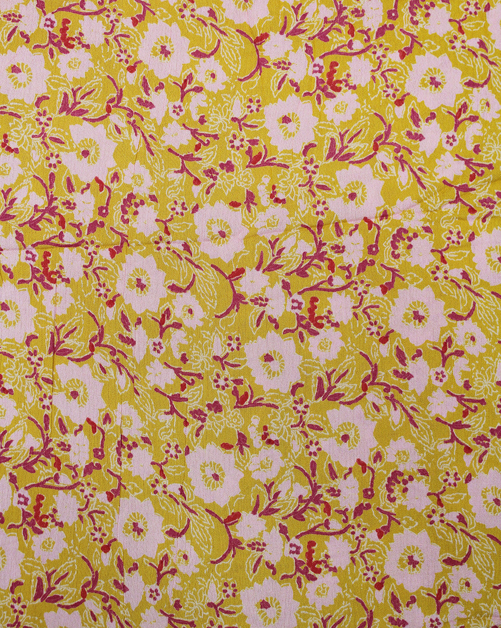 Yellow Floral Design Rayon Crepe Printed Fabric