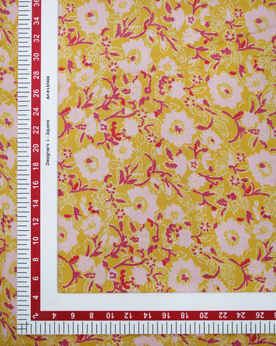 Yellow Floral Design Rayon Crepe Printed Fabric