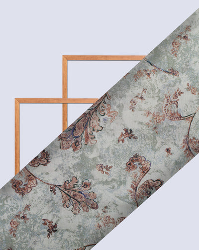 Beige Leafs Design Rayon Crepe Printed Fabric