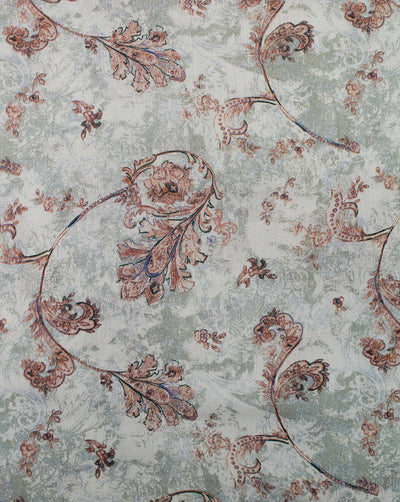 Beige Leafs Design Rayon Crepe Printed Fabric