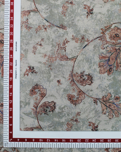 Beige Leafs Design Rayon Crepe Printed Fabric