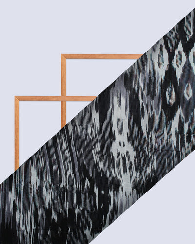BLACK & WHITE IKAT DESIGN COTTON CREPE PRINTED FABRIC