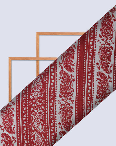 RED & WHITE PAISLEY DESIGN RAYON CREPE PRINTED FABRIC