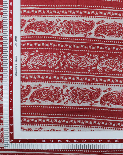 RED & WHITE PAISLEY DESIGN RAYON CREPE PRINTED FABRIC