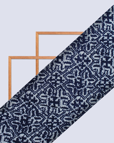 WHITE & BLUE ABSTRACT DESIGN RAYON CREPE PRINTED FABRIC