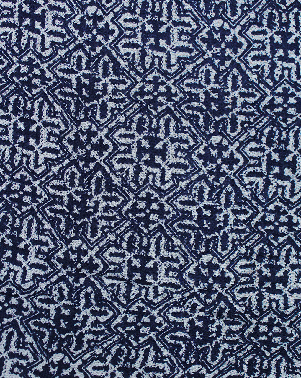 WHITE & BLUE ABSTRACT DESIGN RAYON CREPE PRINTED FABRIC