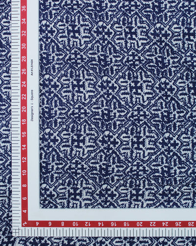 WHITE & BLUE ABSTRACT DESIGN RAYON CREPE PRINTED FABRIC