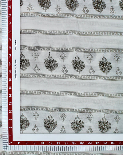 WHITE ABSTRACT DESIGN COTTON CREPE PRINTED FABRIC