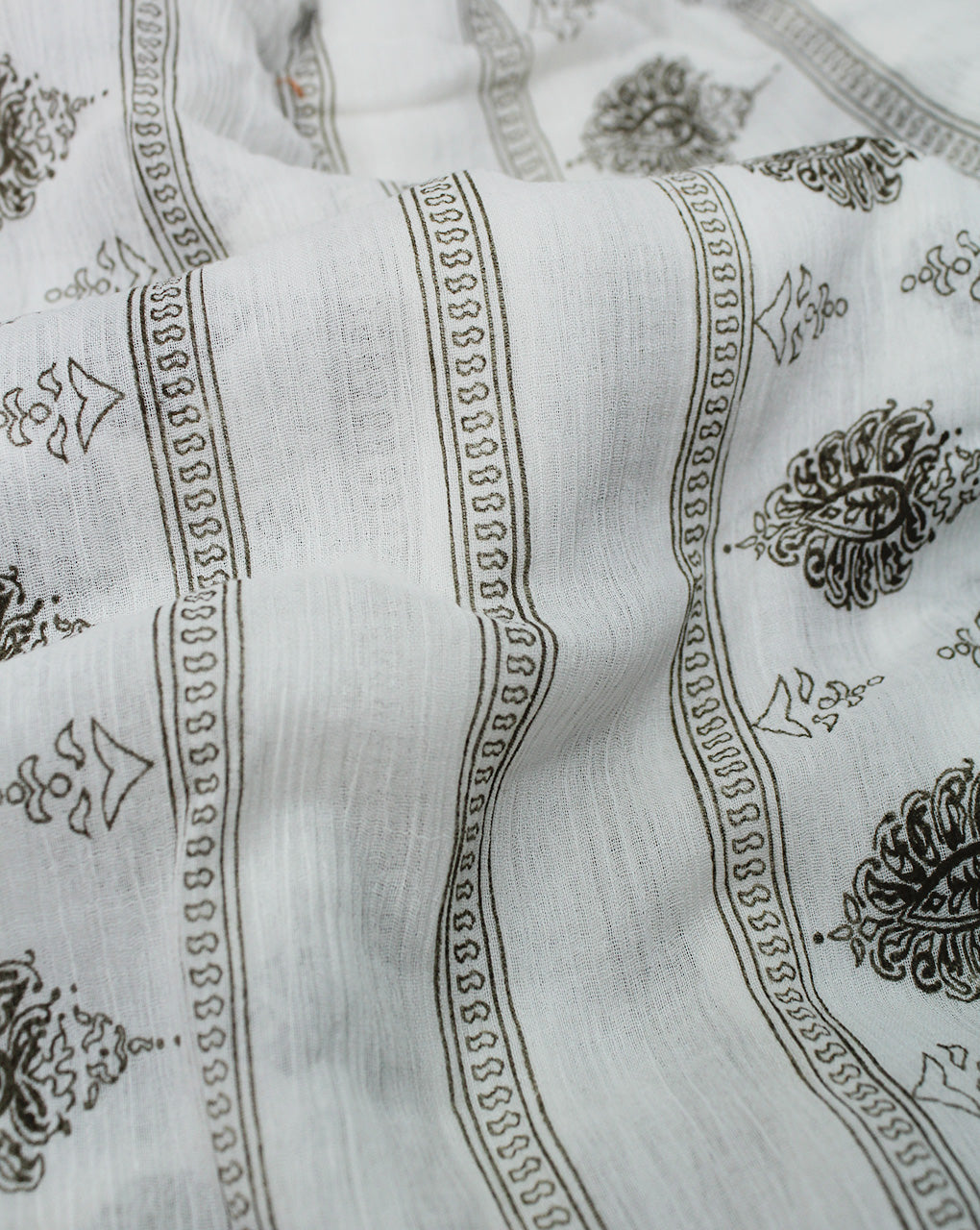 WHITE ABSTRACT DESIGN COTTON CREPE PRINTED FABRIC