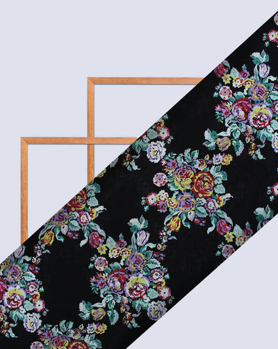 BLACK & MULTICOLOR FLORAL DESIGN COTTON CREPE PRINTED FABRIC