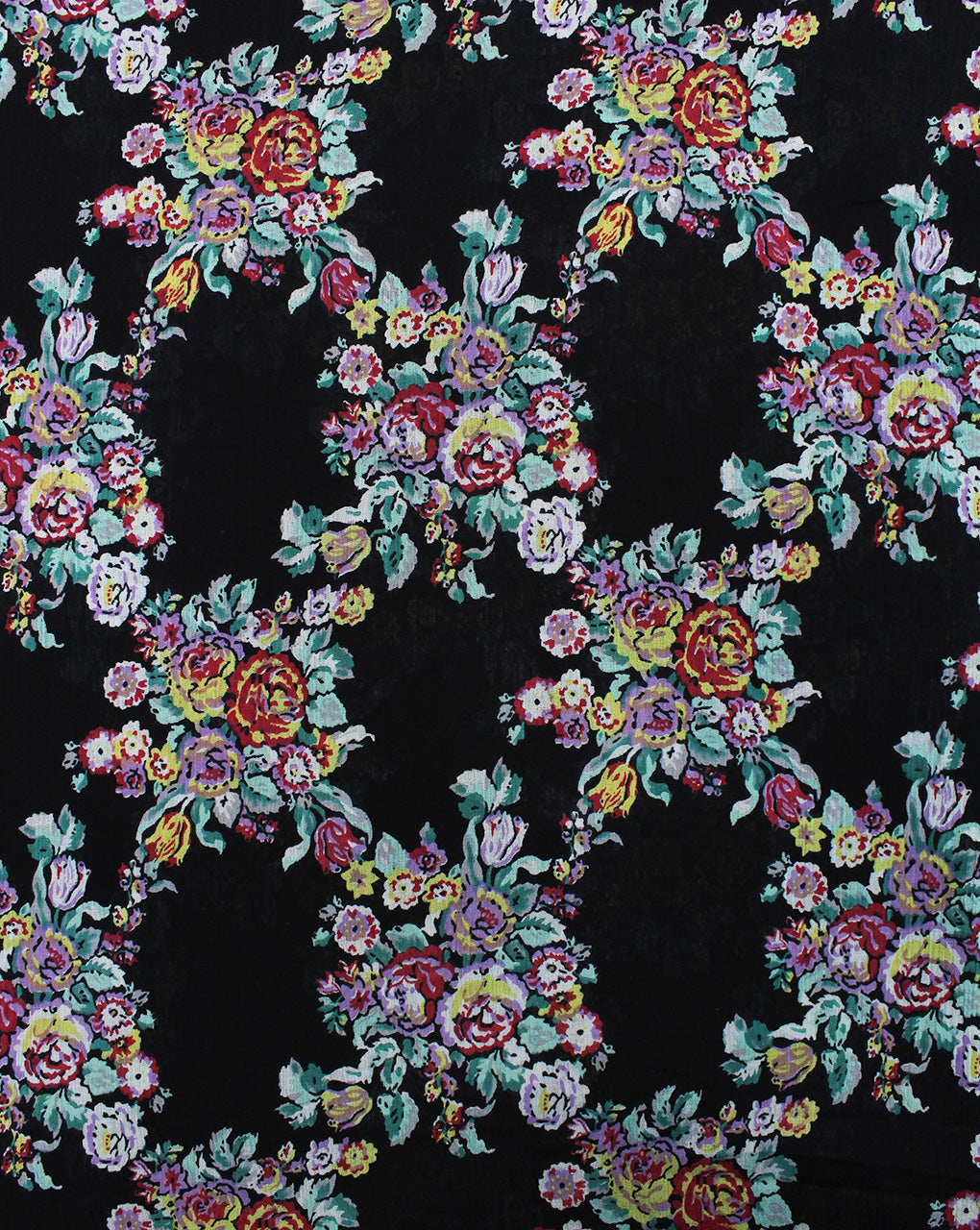 BLACK & MULTICOLOR FLORAL DESIGN COTTON CREPE PRINTED FABRIC