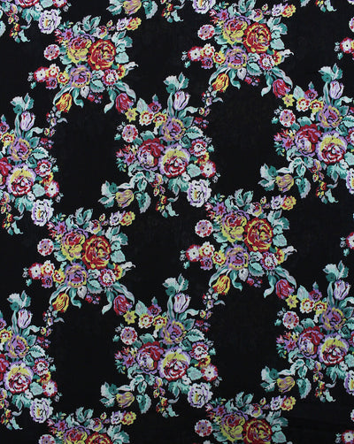 BLACK & MULTICOLOR FLORAL DESIGN COTTON CREPE PRINTED FABRIC