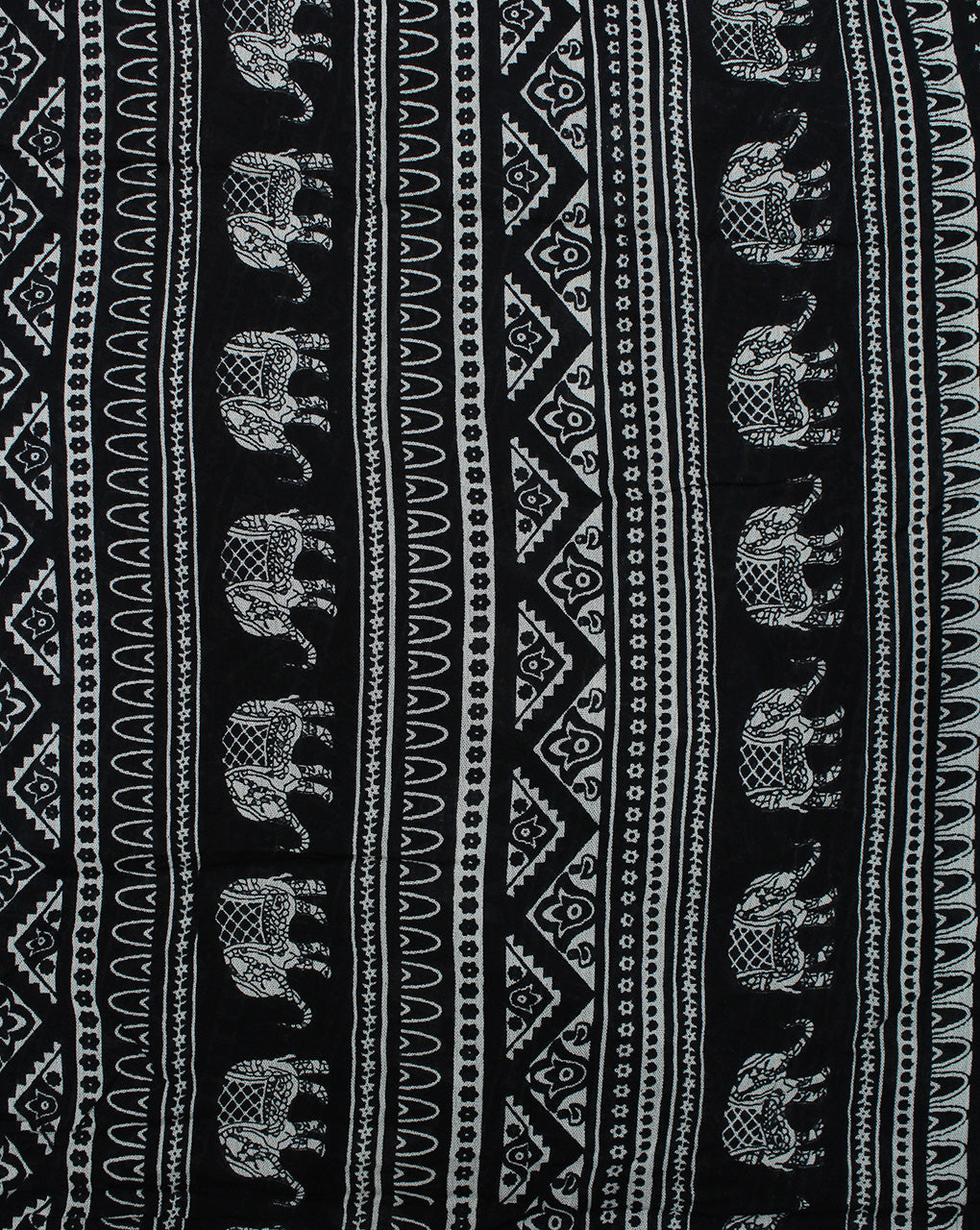 BLACK & WHITE ELEPHANT DESIGN RAYON CREPE PRINTED FABRIC