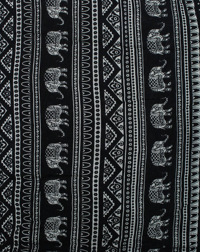 BLACK & WHITE ELEPHANT DESIGN RAYON CREPE PRINTED FABRIC