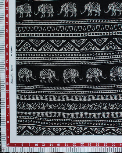 BLACK & WHITE ELEPHANT DESIGN RAYON CREPE PRINTED FABRIC