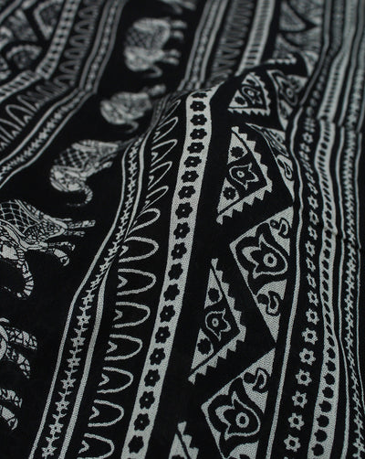 BLACK & WHITE ELEPHANT DESIGN RAYON CREPE PRINTED FABRIC