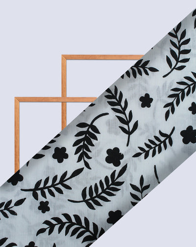 BLACK & WHITE LEAF DESIGN COTTON CREPE PRINTED FABRIC
