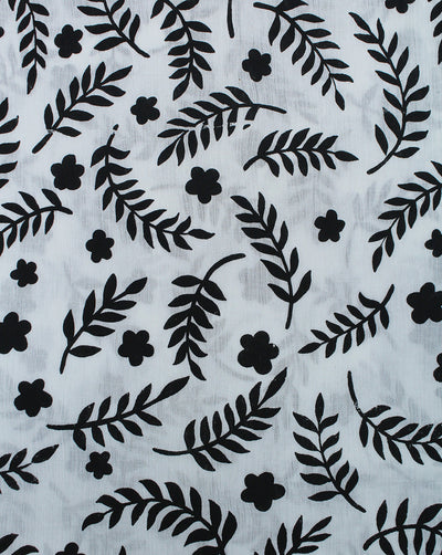 BLACK & WHITE LEAF DESIGN COTTON CREPE PRINTED FABRIC
