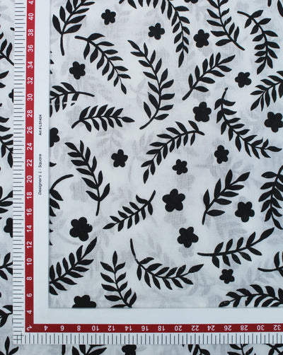 BLACK & WHITE LEAF DESIGN COTTON CREPE PRINTED FABRIC